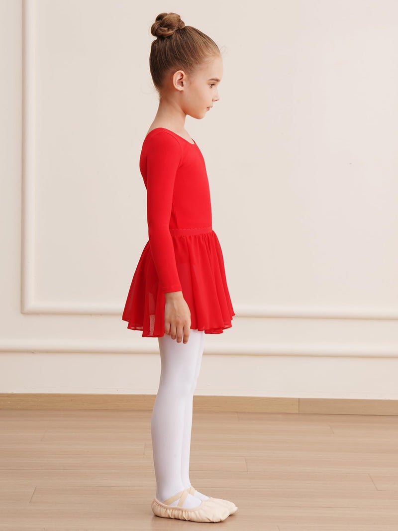 WEGETIT Long Sleeve Girls Leotard Gymnastics Leotards for Girls Ballet Dance Dresses with Skirt (Red,4-6 Years) - Image 5